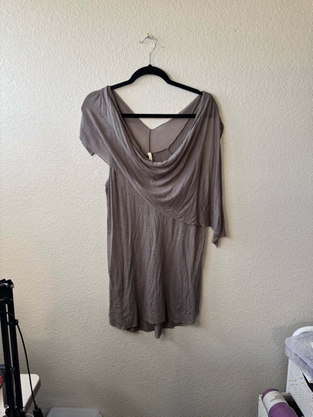 Women's Taupe Draped Asymmetric Tunic Top/Dress